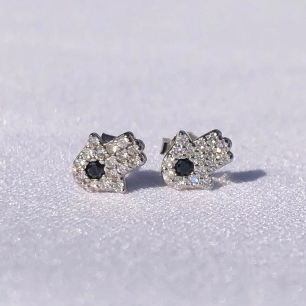 925 sterling silver Hamsa Pave stud earrings
